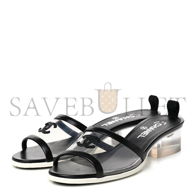 CHANEL LAMBSKIN PVC MULE TRANSPARENT BLACK 